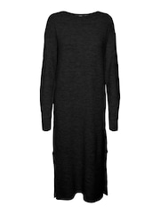 Black Round Neck Midi Knitted Dress With Side Split - Image 5 of 5