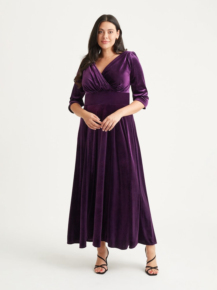 Morado - Vestido largo de terciopelo Verity de Scarlett & Jo - Imagen 1 de 4 Morado - Vestido largo de terciopelo Verity de Scarlett & Jo - Imagen 1 de 4