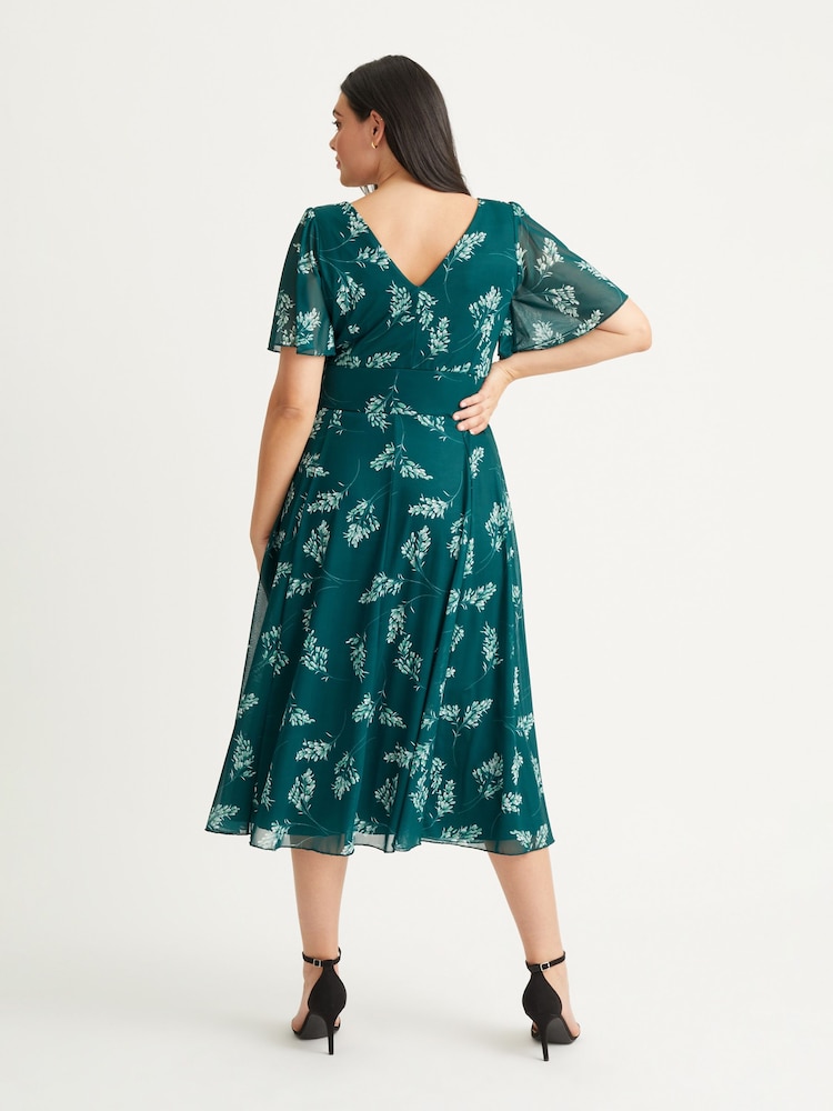 Verde botella - Vestido a media pierna de malla con mangas estilo ángel Victoria de Scarlett & Jo - Imagen 2 de 4 Verde botella - Vestido a media pierna de malla con mangas estilo ángel Victoria de Scarlett & Jo - Imagen 2 de 4