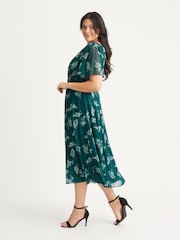 Scarlett & Jo Bottle Green Victoria Angel Sleeve Mesh Midi Dress - Image 3 of 4
