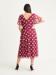 Scarlett & Jo Red Polka Dot Victoria Angel Sleeve Mesh Midi Dress - Image 2 of 4