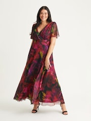 Scarlett & Jo Red Floral Isabelle Winter Print Float Sleeve Maxi Dress - Image 1 of 4