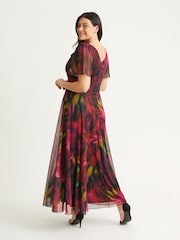Scarlett & Jo Red Floral Isabelle Winter Print Float Sleeve Maxi Dress - Image 2 of 4