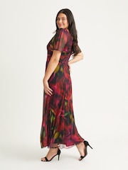 Scarlett & Jo Red Floral Isabelle Winter Print Float Sleeve Maxi Dress - Image 3 of 4