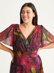 Scarlett & Jo Red Floral Isabelle Winter Print Float Sleeve Maxi Dress - Image 4 of 4
