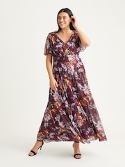 Scarlett & Jo Burgundy Red Multi Floral Isabelle Angel Sleeve Maxi Dress - Image 1 of 4