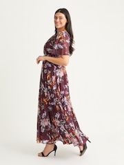 Scarlett & Jo Burgundy Red Multi Floral Isabelle Angel Sleeve Maxi Dress - Image 3 of 4