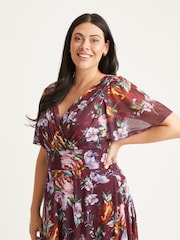 Scarlett & Jo Burgundy Red Multi Floral Isabelle Angel Sleeve Maxi Dress - Image 4 of 4