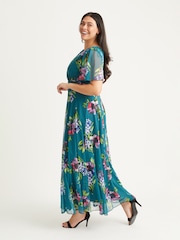 Бирюзово-зеленый с цветочным принтом - Scarlett & Jo Curve Isabelle Angel Sleeve Maxi Dress - Image 3 of 4