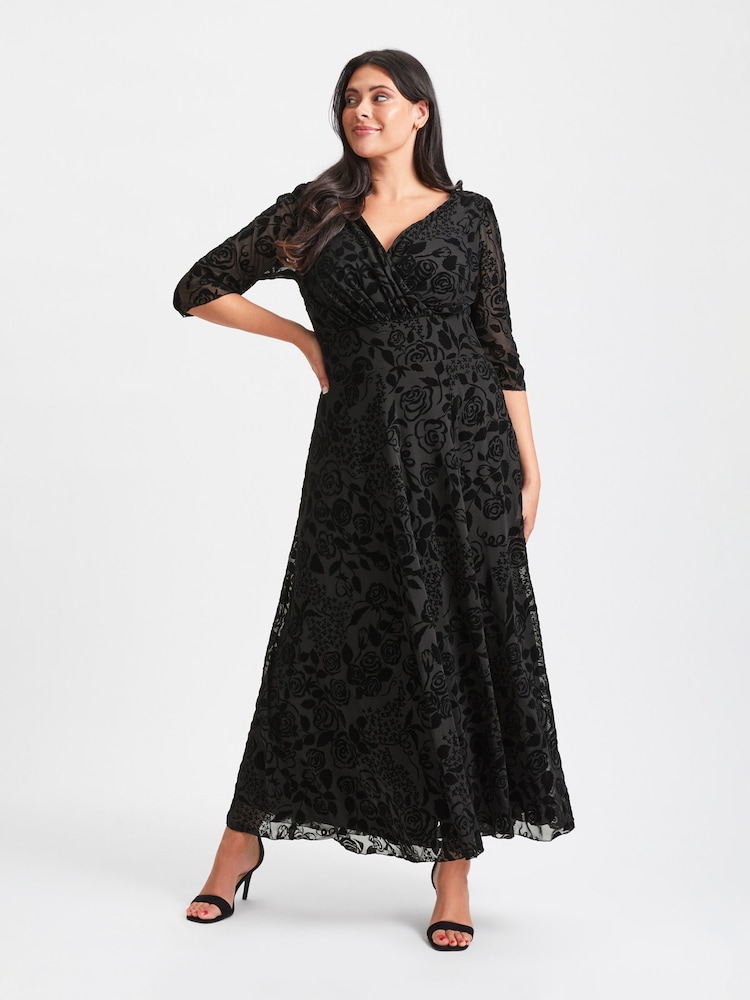 Scarlett & Jo Black Verity Flock Maxi Gown - Image 1 of 5