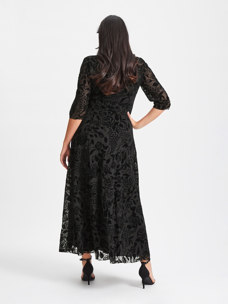 Scarlett & Jo Black Verity Flock Maxi Gown - Image 2 of 5