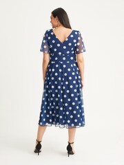 Scarlett & Jo Navy Blue Polka Dot Victoria Spot Angel Sleeve Mesh Midi Long Dress - Image 2 of 5