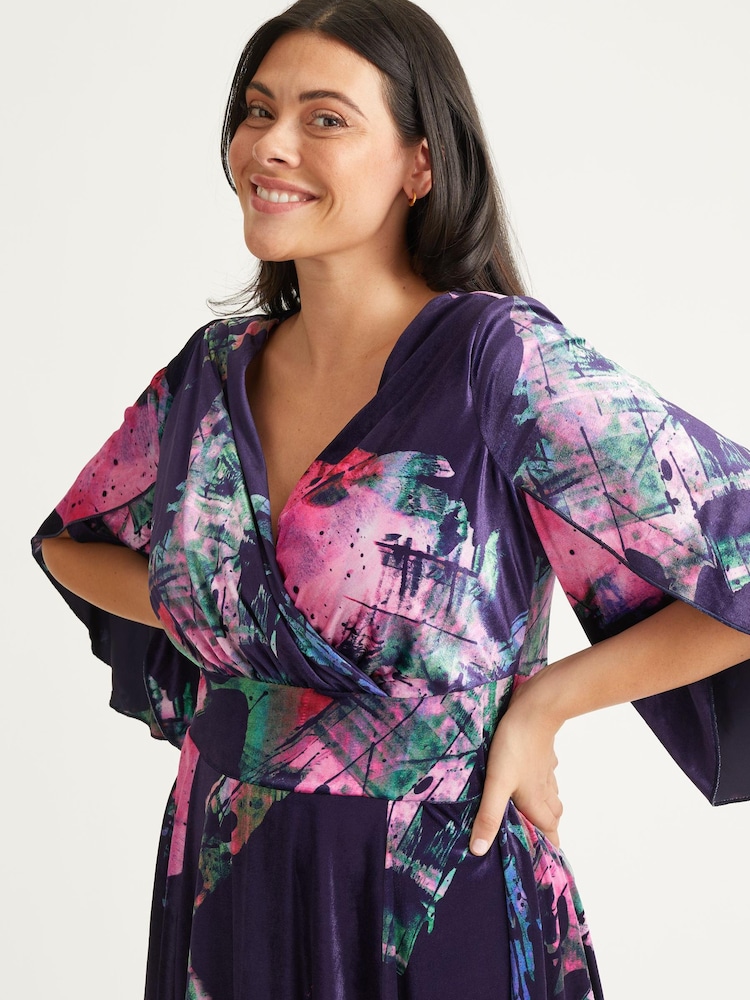 Scarlett & Jo Purple Velvet Kimono Hanky Hem Dress - Image 4 of 4 Scarlett & Jo Purple Velvet Kimono Hanky Hem Dress - Image 4 of 4