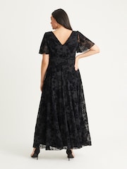Scarlett & Jo Black Isabelle Velvet Flock Angel Sleeve Maxi Dress - Image 2 of 5