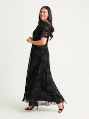 Scarlett & Jo Black Isabelle Velvet Flock Angel Sleeve Maxi Dress - Image 3 of 5