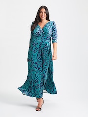 Scarlett & Jo Teal Blue Print Verity Pucci Velvet Maxi Gown - Image 1 of 5