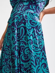 Scarlett & Jo Teal Blue Print Verity Pucci Velvet Maxi Gown - Image 4 of 5