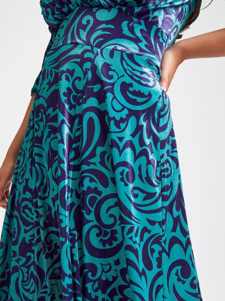Turcoaz Albastru Imprimeuri - Scarlett & Jo Rochie din Maxi catifea Verity Pucci - Image 4 of 5