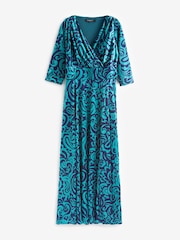 Scarlett & Jo Teal Blue Print Verity Pucci Velvet Maxi Gown - Image 5 of 5