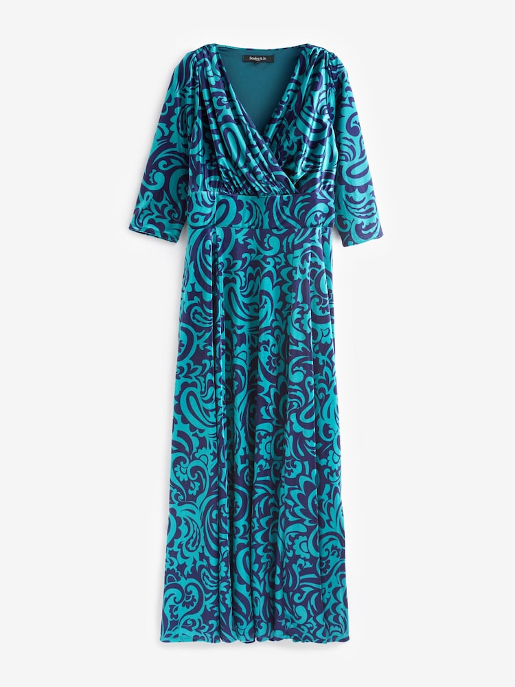 Scarlett & Jo Teal Blue Print Verity Pucci Velvet Maxi Gown - Image 5 of 5