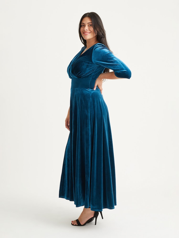 Scarlett & Jo Teal Blue Verity Velvet Maxi Gown - Image 3 of 4