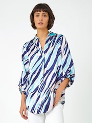 Roman Blue Abstract Print Collared Overshirt - Image 1 of 5