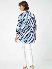 Roman Blue Abstract Print Collared Overshirt - Image 2 of 5