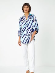 Roman Blue Abstract Print Collared Overshirt - Image 3 of 5
