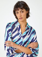 Roman Blue Abstract Print Collared Overshirt - Image 4 of 5