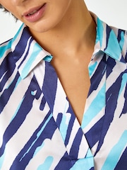 Roman Blue Abstract Print Collared Overshirt - Image 5 of 5