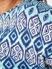 Roman Blue Curve Aztec Print Stretch Top - Image 5 of 5