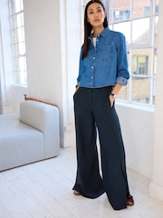 Mid Blue Denim Cropped Denim Shirt - Image 2 of 7