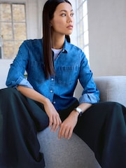 Mid Blue Denim Cropped Denim Shirt - Image 3 of 7