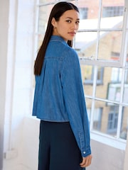 Mid Blue Denim Cropped Denim Shirt - Image 4 of 7