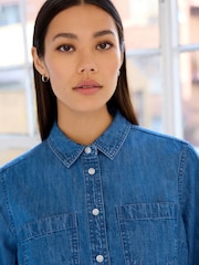 Mid Blue Denim Cropped Denim Shirt - Image 5 of 7