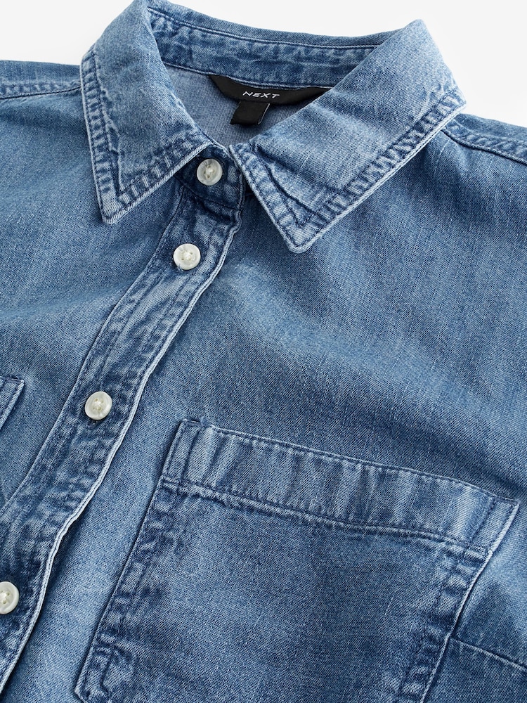 Mid Blue Denim Cropped Denim Shirt - Image 7 of 7