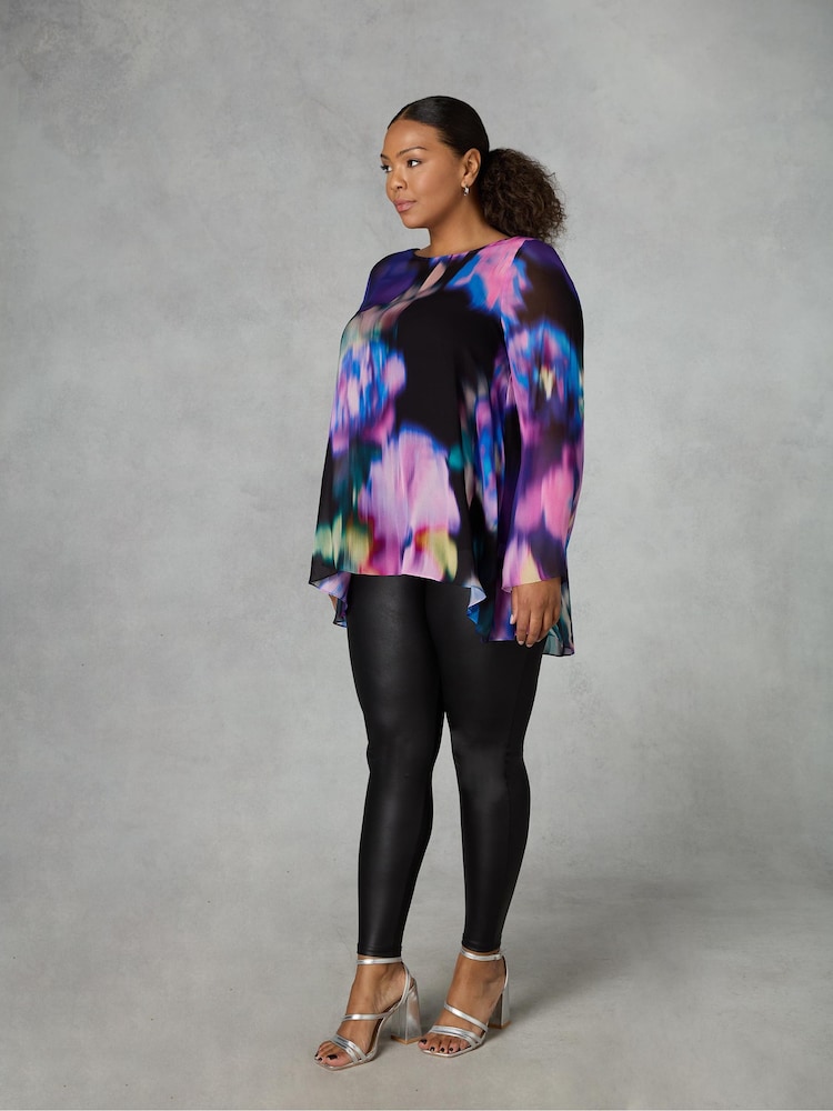 Live Unlimited Black Curve Multi Floral Print Chiffon High Low Top - Image 1 of 6
