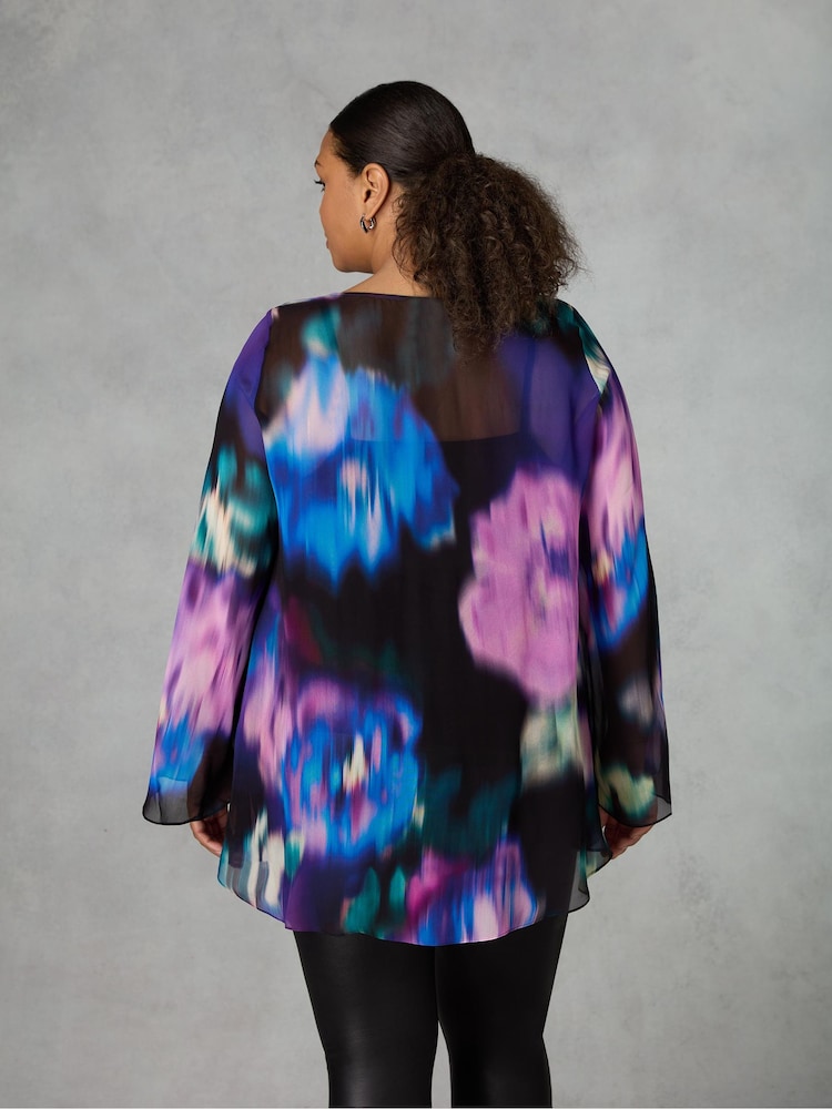 Live Unlimited Black Curve Multi Floral Print Chiffon High Low Top - Image 2 of 6