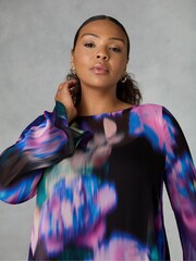 Live Unlimited Black Curve Multi Floral Print Chiffon High Low Top - Image 3 of 6