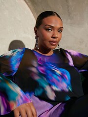 Live Unlimited Black Curve Multi Floral Print Chiffon High Low Top - Image 5 of 6