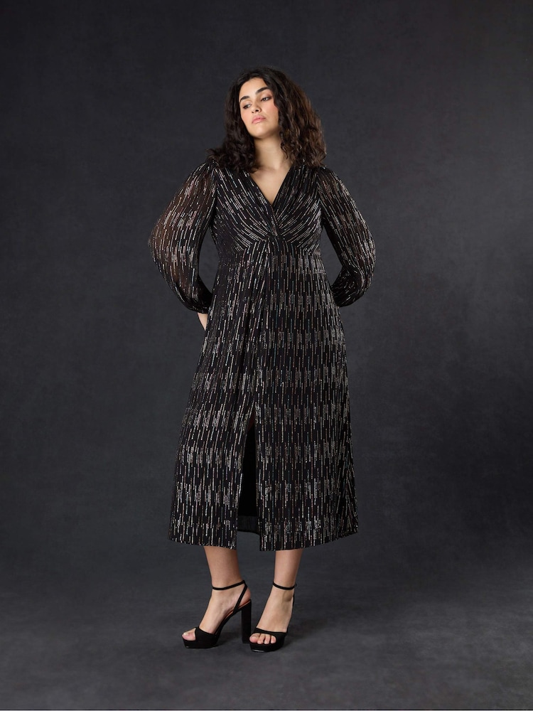 Live Unlimited Curve - Rainbow Metallic Twist Maxi Black Dress - Image 1 of 4