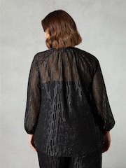 Live Unlimited Black Shimmer Chiffon Button Through Blouse - Image 4 of 6