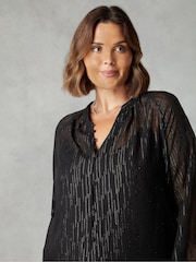 Live Unlimited Black Shimmer Chiffon Button Through Blouse - Image 5 of 6