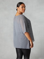 Live Unlimited Grey Metallic Dobby Overlay Top - Image 2 of 4
