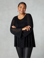 Live Unlimited Black Curve Zebra Print Burnout High Low Top - Image 1 of 4