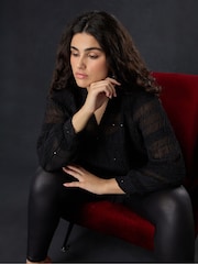 Live Unlimited Black Sequin Shirred Detail Blouse - Image 3 of 5