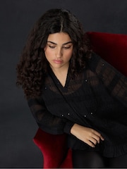Live Unlimited Black Sequin Shirred Detail Blouse - Image 4 of 5