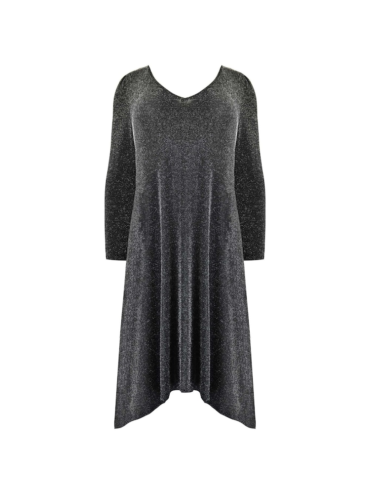 Live Unlimited Silver Curve Sparkle Jersey Hanky Hem Dress - Image 4 of 4