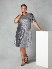 Live Unlimited Curve - Grey Gunmetal Sequin Short Sleeve Dress - Image 4 of 4