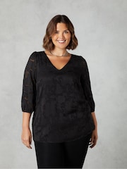 Live Unlimited Black Curve Floral Burnout V-Neck Blouse - Image 1 of 5